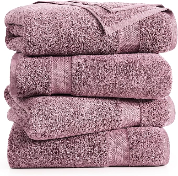 LANE LINEN Premium Bath Towels Set of 4 (28"x54") - 100% Ring Spun Cotton Bathroom Towel 4 Pack - Quick Drying, Super Soft, Durable & Absorbent Large Towels Set - Oeko Tex Certified - Wistful Mauve
