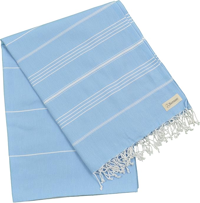 Bersuse Towels Anatolia XL Beach Blanket Throw Blanket Turkish Towel 100% Cotton Extra-Large Quick-Dry Lightweight Premium Peshtemal Towel - 61x82 Inches, Blue