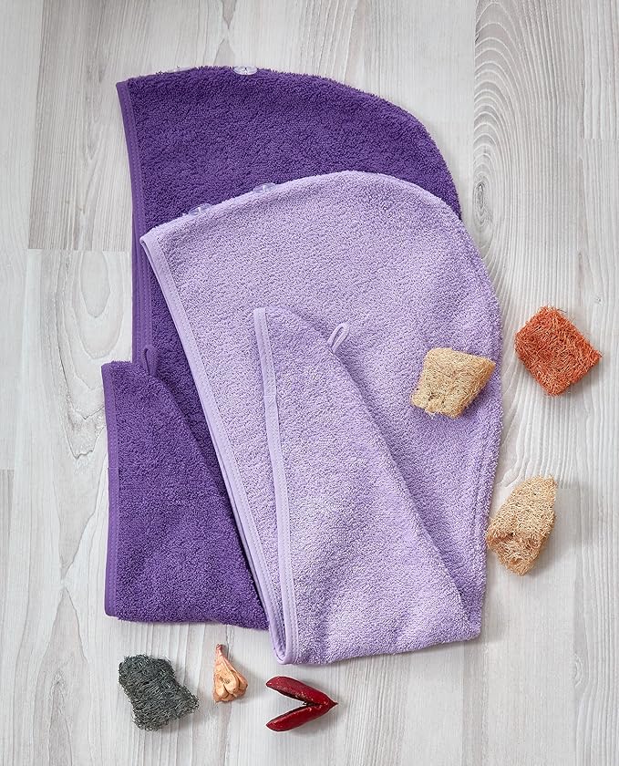 Long Cotton Hair Towel Wrap for Women 28"x11" (Pack of 2) Purple, Hair Towel Cotton