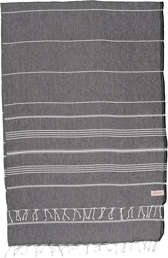 Bersuse Towels Anatolia XL Beach Blanket Throw Blanket Turkish Towel 100% Cotton Extra-Large Quick-Dry Lightweight Premium Peshtemal Towel - 61x82 Inches, Black