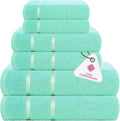 CASA COPENHAGEN Eternal 6Pcs 100% Egyptian Cotton Large Designer Towels Gift Set- Aqua Blue, 500 GSM, 2Bath 2Hand 2Washcloths, Bath Towels for Bathroom Set for Women & Men