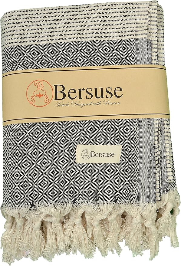 Bersuse 100% Cotton Hierapolis XL Throw Blanket for Couch - 100% Cotton Lightweight Durable Throw Blanket, Big Blanket for Sensitive Skin, Decorative and Versatile - 60x95 Inches, Black