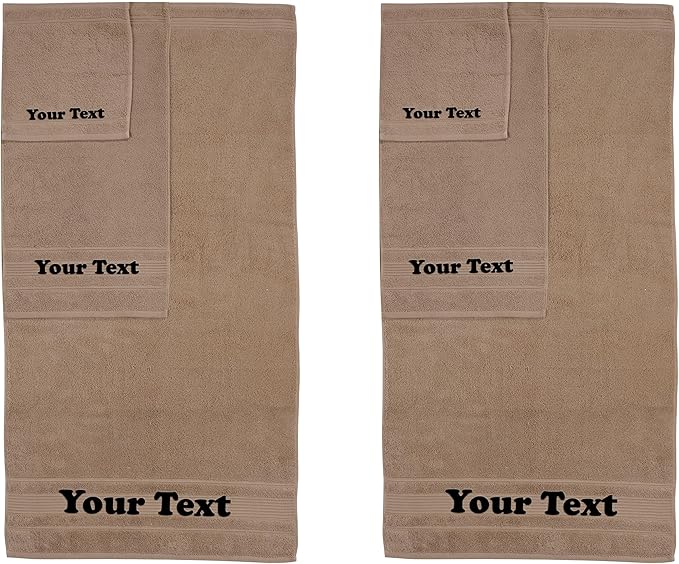 Personalize Your Towels with Custom Embroidery: Names, Monograms, and Initials. Perfect For Kids, Adults, Travel, Gifts, 6-Piece Towel Set; 2 Bath Towels, 2 Hand Towels, and 2 Wash Cloths - Brown
