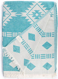 Bersuse 100% Cotton Belize XL Throw Blanket Turkish Towel Beach Blanket - Beach Camping Essentials - 75x90 Inches, Aqua