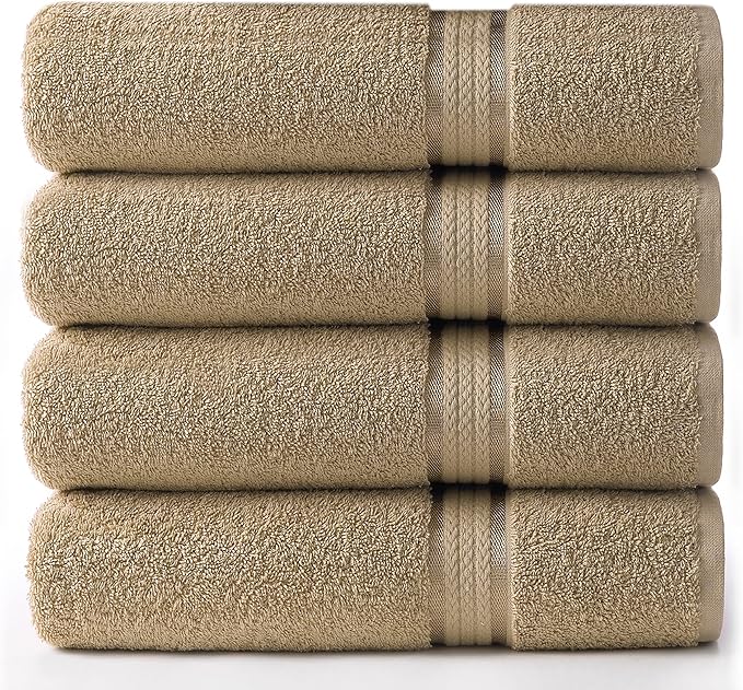 COTTON CRAFT Ultra Soft Oversized Bath Towels - 4 Pack Extra Large Bath Towel Set - 30x54 - Absorbent Everyday Luxury Hotel Spa Gym Shower Beach Pool Camp Travel Dorm - 100% Cotton 580 GSM - Linen