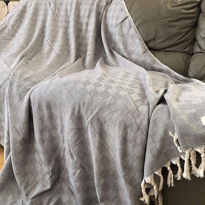 Bersuse 100% Cotton Milas XL Throw Blanket for Couch - 100% Cotton Lightweight Durable Throw Blanket, Big Blanket for Sensitive Skin, Decorative and Versatile - 60x90 Inches, Grey