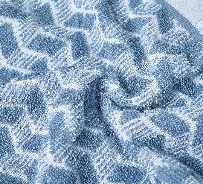 Nautica - Bath Towel Set, Cotton Bath, Hand & Washcloths, Plush, Absorbent & Quick-Dry, Chevron Print, Americana Decor, Set of 6, Zane Blue