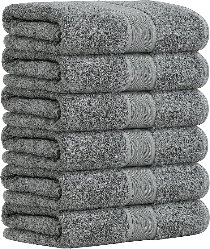 Aibaser Bath Towels, 27x54inch - Natural, Ultra Absorbent Towels for Bathroom, Travel, Gym, Shower and Spa (6 Piece Set) (Grey)