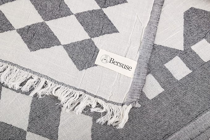 Bersuse 100% Cotton Bahamas XL Throw Blanket Turkish Towel Beach Blanket - Beach Camping Essentials - 75x90 Inches, Black