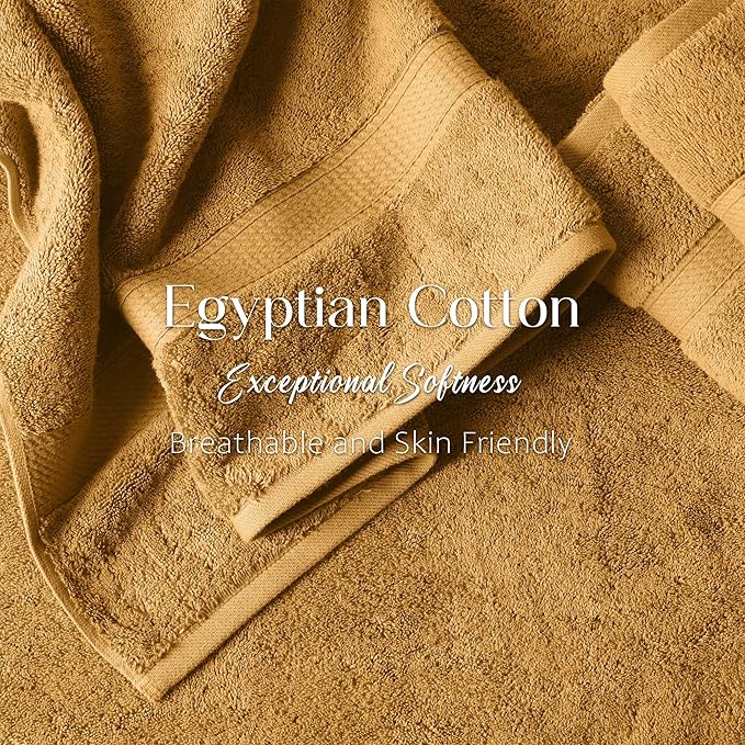 Superior Egyptian Cotton Pile Heavyweight Bath Sheet Set, Oversized Ultra Soft Luxury Towel, Absorbent Heavyweight, Guest Bath, Hotel, Resort, Spa, Pool, Home Bathroom, Shower Basics, Set of 2, Gold