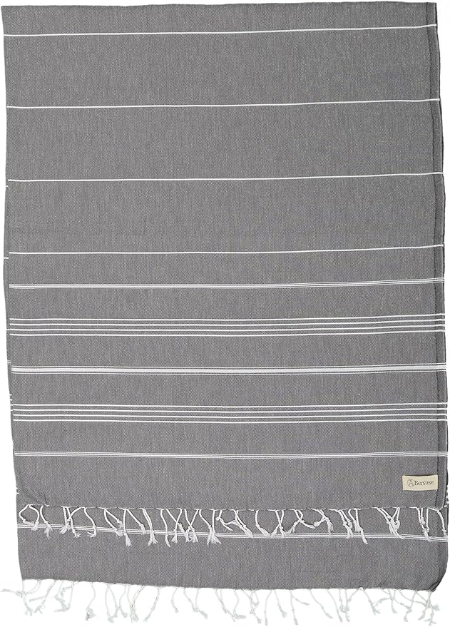 Bersuse Towels Anatolia XL Beach Blanket Throw Blanket Turkish Towel 100% Cotton Extra-Large Quick-Dry Lightweight Premium Peshtemal Towel - 61x82 Inches, Anthracite (Set of 6)