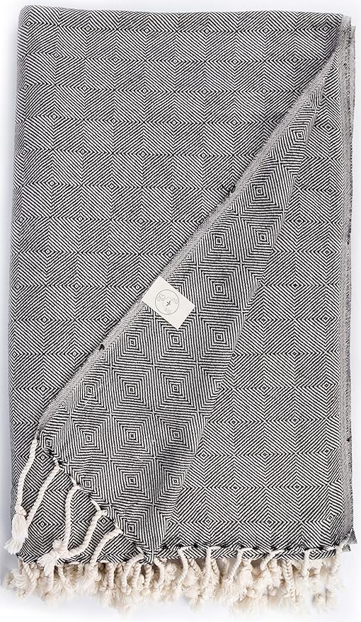 Bersuse 100% Cotton Milas XL Throw Blanket for Couch - 100% Cotton Lightweight Durable Throw Blanket, Big Blanket for Sensitive Skin, Decorative and Versatile - 60x90 Inches, Black