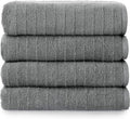 Welhome James 100% Cotton Textured Stripe Towels - 4 Pack Bath Towels, Soft & Absorbent, Gray
