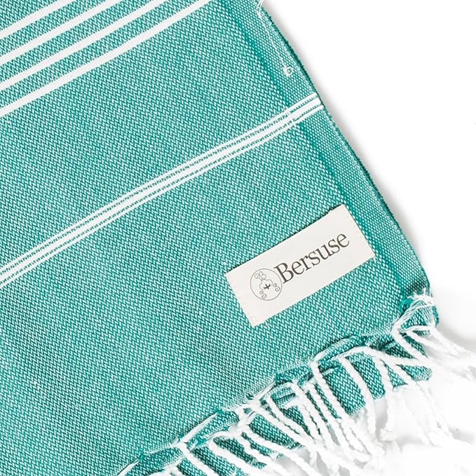 Bersuse Towels Anatolia XL Beach Blanket Throw Blanket Turkish Towel 100% Cotton Extra-Large Quick-Dry Lightweight Premium Peshtemal Towel - 61x82 Inches, Teal (Set of 6)