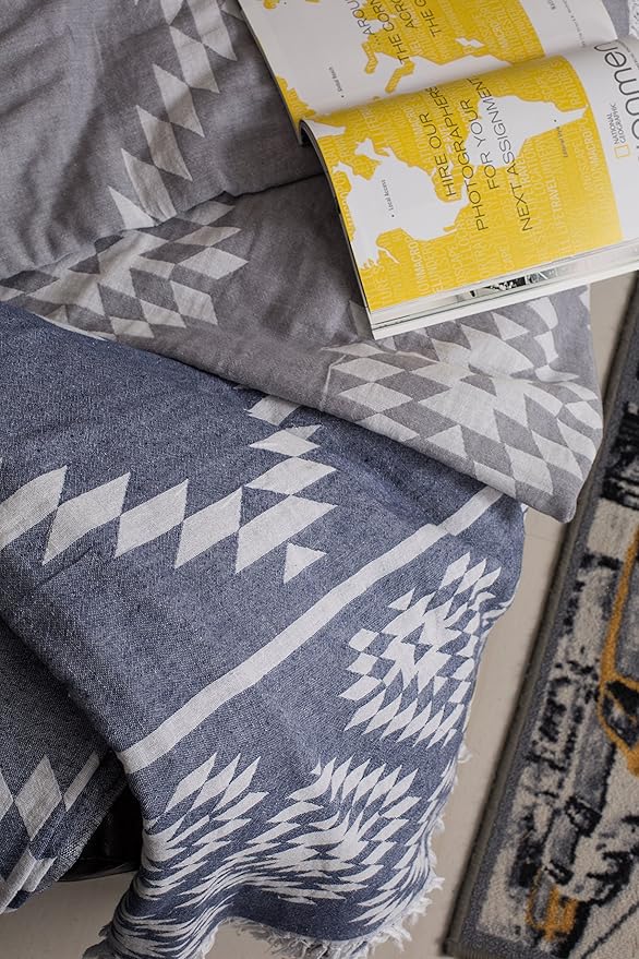 Bersuse 100% Cotton Teotihuacan XL Throw Blanket Turkish Towel Beach Blanket - Beach Camping Essentials - 75x90 Inches, Silver Grey