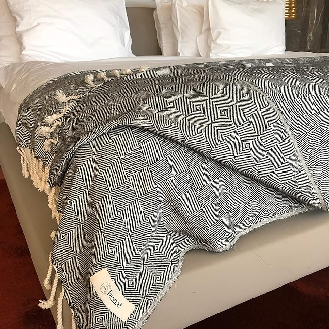 Bersuse 100% Cotton Milas XL Throw Blanket for Couch - 100% Cotton Lightweight Durable Throw Blanket, Big Blanket for Sensitive Skin, Decorative and Versatile - 60x90 Inches, Grey