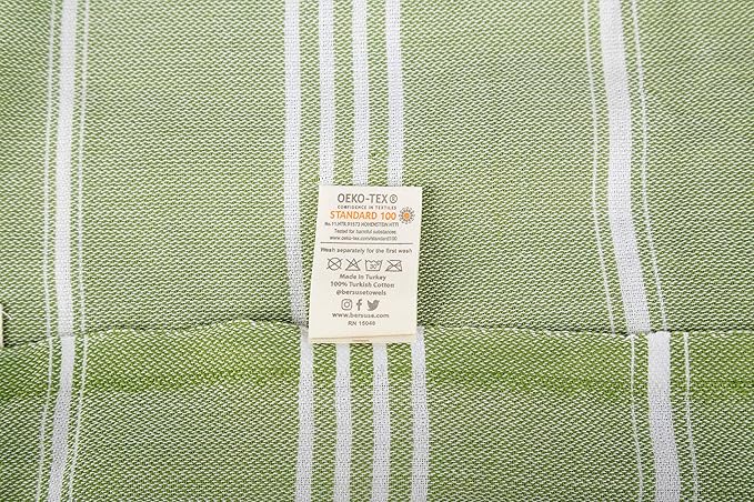 Bersuse Towels Anatolia XL Beach Blanket Throw Blanket Turkish Towel 100% Cotton Extra-Large Quick-Dry Lightweight Premium Peshtemal Towel - 61x82 Inches, Olive Green (Set of 3)