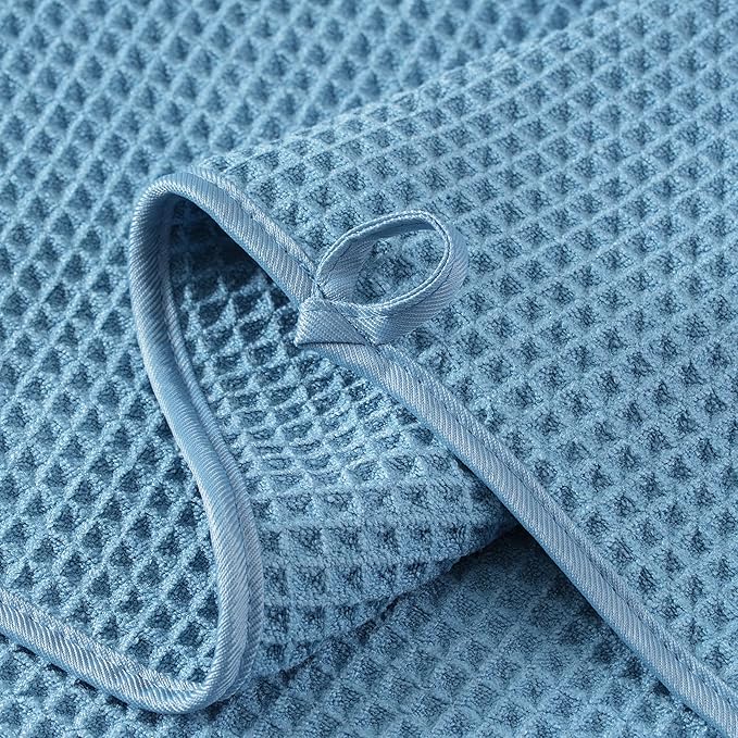 MICROFI New Microfiber Waffle Bath Towels, 2 Pieces, Oversized, Soft, Absorbent, Fast Drying, Lint Free 430 GSM (Blue)
