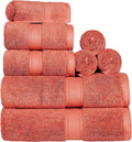 SUPERIOR Egyptian Cotton Pile 8 Piece Towel Set, Includes 2 Bath, 2 Hand, 4 Face Towels/Washcloths, Ultra Soft Luxury Towels, Thick Plush Essentials, Guest Bath, Spa, Hotel Bathroom, Coral