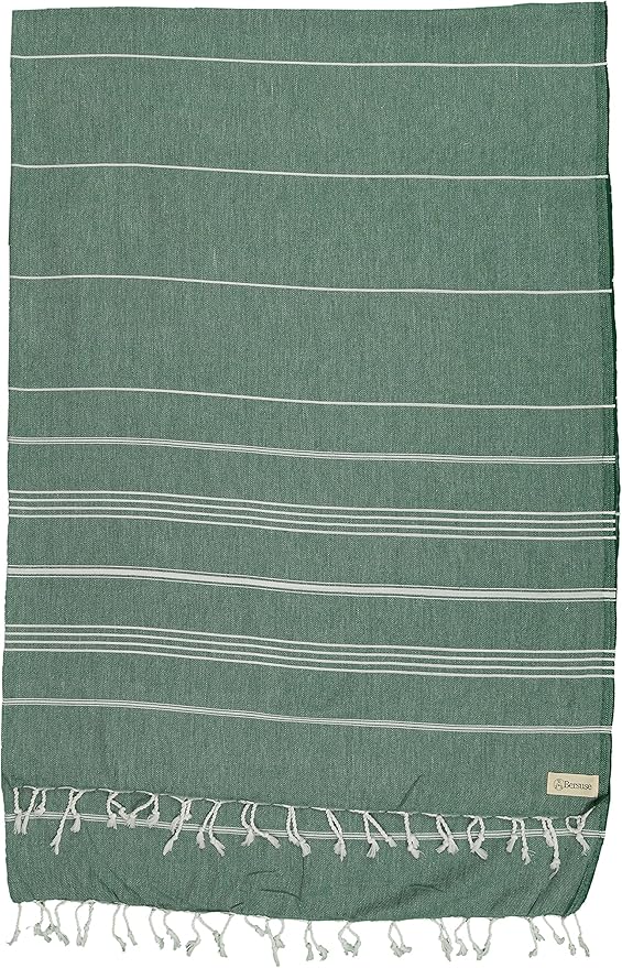 Bersuse Towels Anatolia XL Beach Blanket Throw Blanket Turkish Towel 100% Cotton Extra-Large Quick-Dry Lightweight Premium Peshtemal Towel - 61x82 Inches, Forest Green (Set of 3)