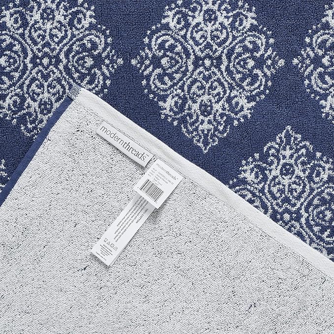 Modern Threads 6 Piece Reversible Yarn Dyed Jacquard Towel Set Artesia Damask Indigo