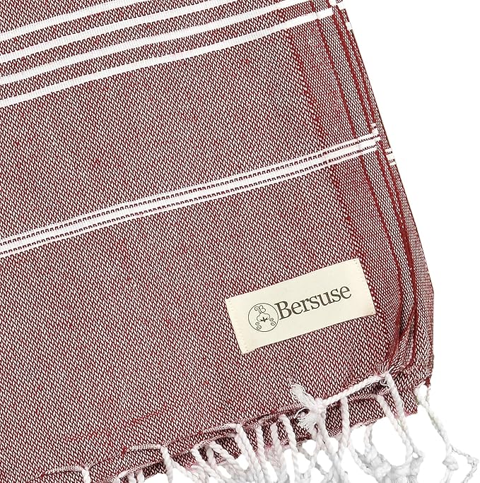 Bersuse Towels Anatolia XL Beach Blanket Throw Blanket Turkish Towel 100% Cotton Extra-Large Quick-Dry Lightweight Premium Peshtemal Towel - 61x82 Inches, Burgundy