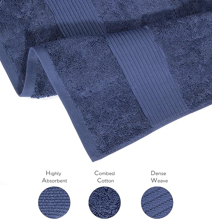 Luxury Oversized Bath Towels | 650 GSM, 34" x 56" | Hotel Quality, Soft & Highly Absorbent | Quick Dry, Thick, Combed Cotton Bathroom Towels | Denim - 4 Pack