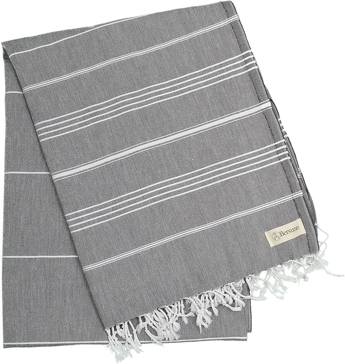 Bersuse Towels Anatolia XL Beach Blanket Throw Blanket Turkish Towel 100% Cotton Extra-Large Quick-Dry Lightweight Premium Peshtemal Towel - 61x82 Inches, Anthracite