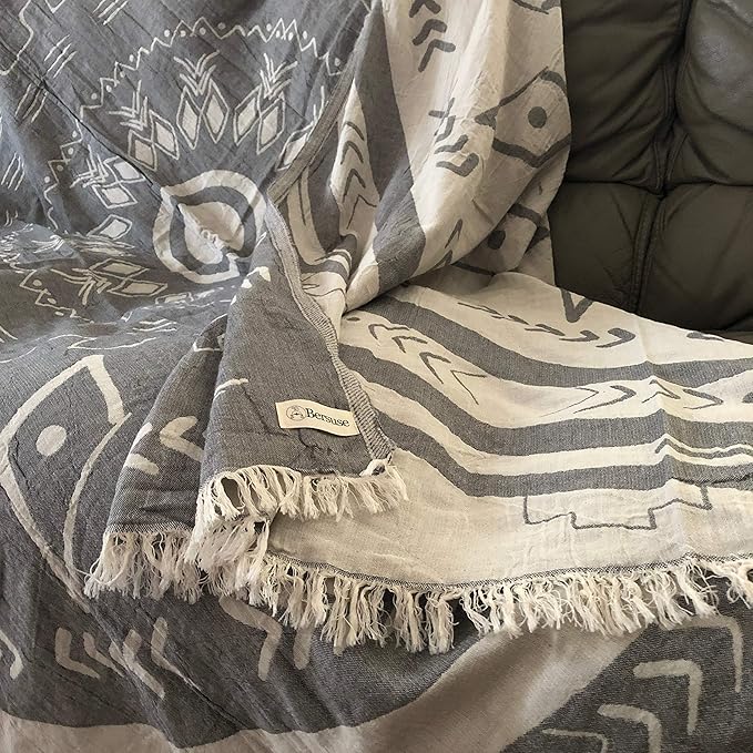 Bersuse 100% Cotton Kona XL Throw Blanket Turkish Towel Beach Blanket - Beach Camping Essentials - 75x90 Inches, Anthracite