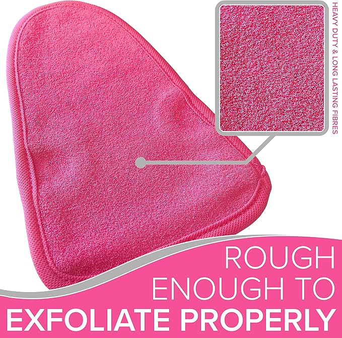 Dead Skin Exfoliating Mitt Deep Pore Cleansing Exfoliating Glove (Pink, Large) at Home Microdermabrasion Dead Skin Remover for Body - Natural Plant Fibre Shower Gloves Exfoliating for Women and Men