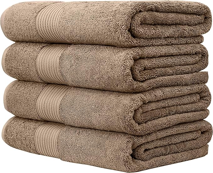 Luxury Oversized Bath Towels | 650 GSM, 34" x 56" | Hotel Quality, Soft & Highly Absorbent | Quick Dry, Thick, Combed Cotton Bathroom Towels | Mocha - 4 Pack