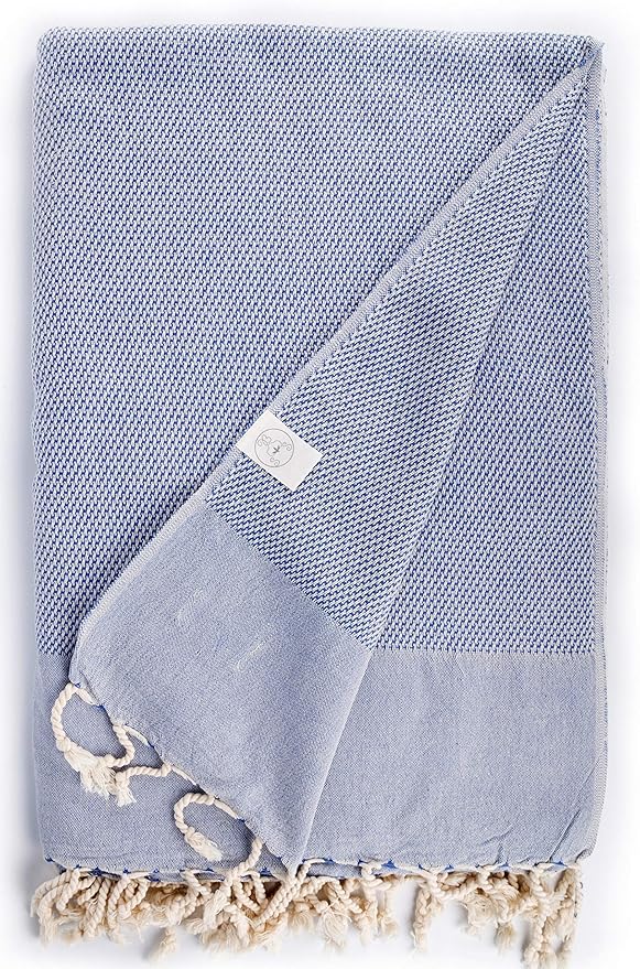 Bersuse 100% Cotton Ventura XL Throw Blanket for Couch - 100% Cotton - 60x90 Inches, Denim Blue