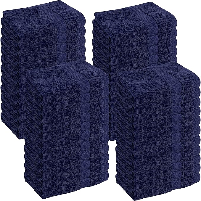 GREEN LIFESTYLE Washcloths 13" x 13" 48 Pack - 100% Cotton Wash Cloths, Soft Absorbent Face Towels, Bulk Washcloths for Body, Bathroom and Daily Use (Navy Blue)