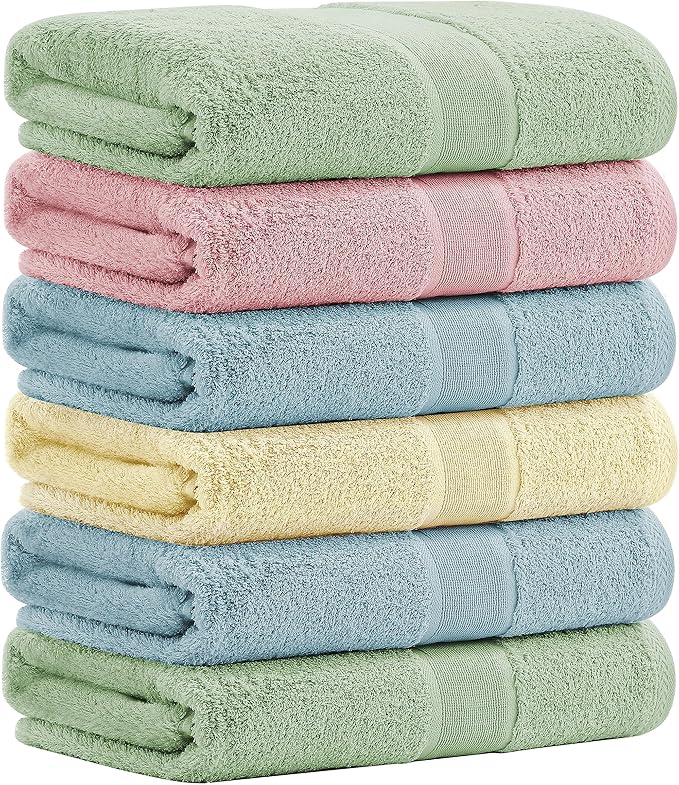 Aibaser Viscose from Bamboo and Cotton Bath Towels Set of 6-27x54 Inch Ultra Soft, Highly Absorbent Large Shower Towels for Bathroom, Spa & Gym