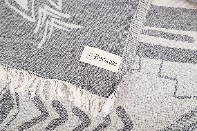 Bersuse 100% Cotton Kona XL Throw Blanket Turkish Towel Beach Blanket - Beach Camping Essentials - 75x90 Inches, Anthracite