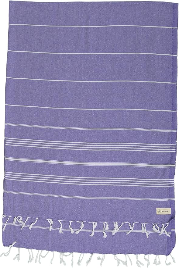 Bersuse Towels Anatolia XL Beach Blanket Throw Blanket Turkish Towel 100% Cotton Extra-Large Quick-Dry Lightweight Premium Peshtemal Towel - 61x82 Inches, Dark Purple