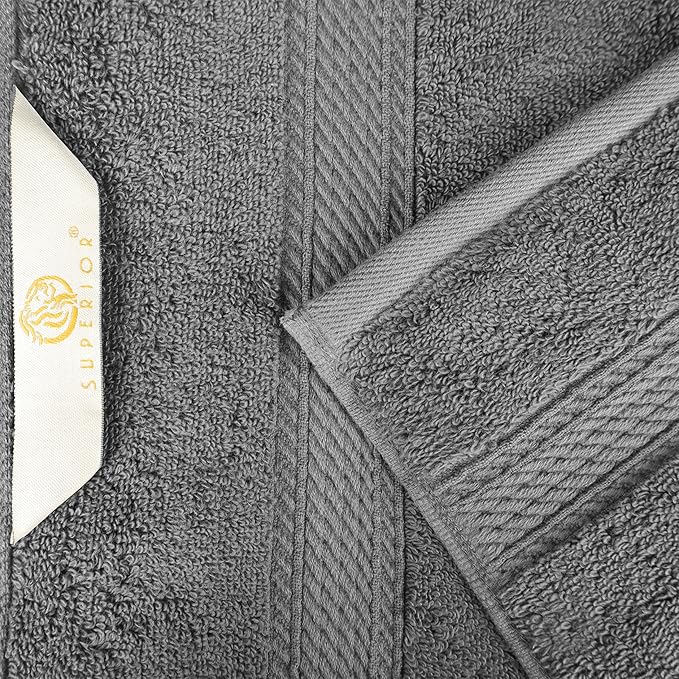 SUPERIOR Egyptian Cotton Pile 8 Piece Towel Set, Includes 2 Bath, 2 Hand, 4 Face Towels/Washcloths, Ultra Soft Luxury Towels, Thick Plush Essentials, Guest Bath, Spa, Hotel Bathroom, Charcoal