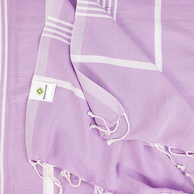 Beach Towel 100% Cotton Turkish Beach Towel Adult 38x70 Inch Pre-washed Absorbent Extra Large|Sand Free Quick Dry BathTowels|Lightweight Blanket|Travel Cruise Camping Spa Gym Yoga Towel|Lilac Breeze