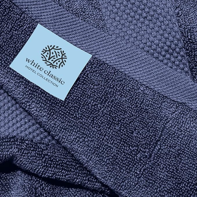 White Classic Luxury Bath Towels Large - Cotton Hotel spa Bathroom Towel |30x56 | 4 Pack | Navy Blue