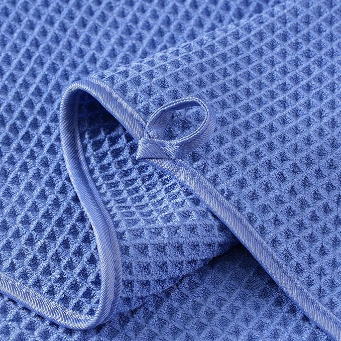 Microfiber Waffle Bath Towels, 4 Pieces, Soft, Absorbent, Fast Drying, Lint Free 430 GSM (Dark Blue)