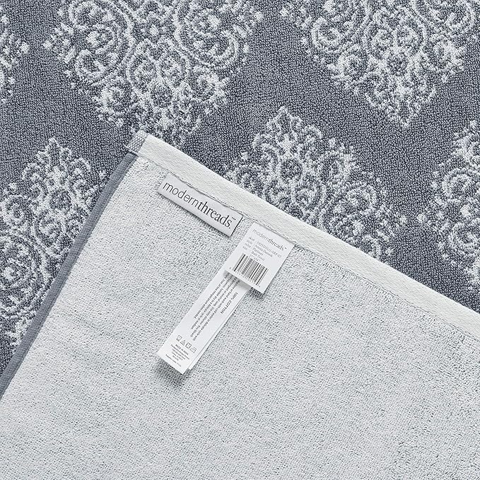 Modern Threads 6 Piece Reversible Yarn Dyed Jacquard Towel Set Artesia Damask Sterling Blue