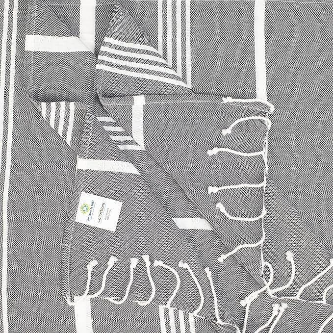 Beach Towel 100% Cotton Turkish Beach Towel Adult 38x70 Inch Pre-washed Absorbent Extra Large|Sand Free Quick Dry BathTowels|Lightweight Blanket|Travel Cruise Camping Spa Gym Towel|Gray Pinstripe