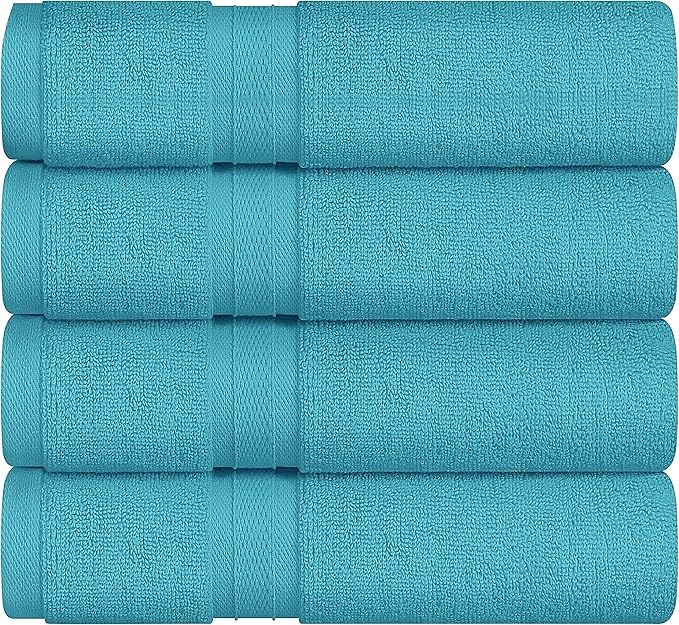 Towel and Linen Mart 4 Pieces Bath Towel Sets - Teal - 2 ply Low Twist Luxurious,Quick Dry, Extra Absorbent, 100% Ring Spun Cotton 600 GSM (27 x 54, Pack of 4)
