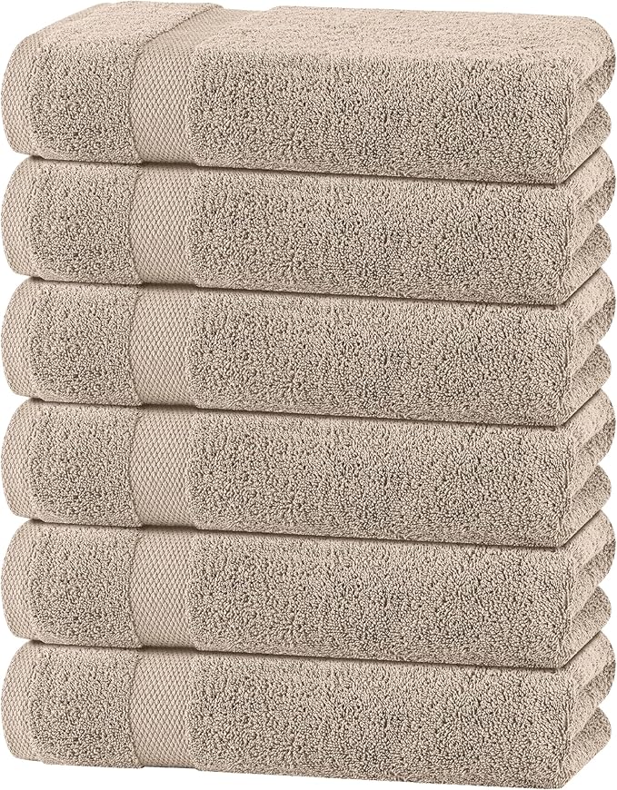 White Classic Wealuxe Taupe Bath Towels 24x50 Inch, Cotton Towel Set for Bathroom, Hotel, Gym, Spa, Soft Extra Absorbent Quick Dry 6 Pack