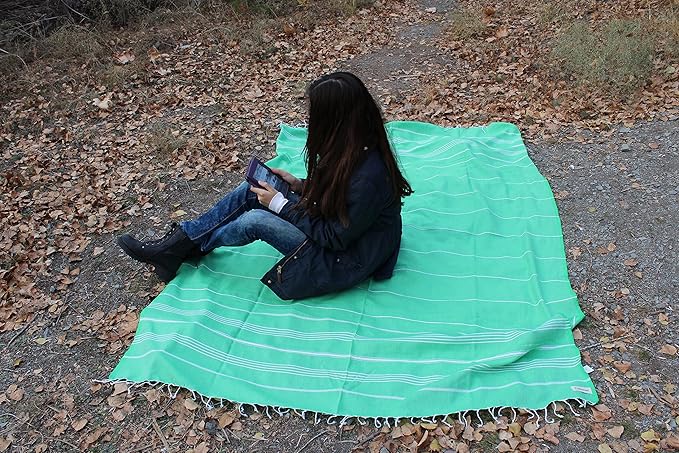 Bersuse Towels Anatolia XL Beach Blanket Throw Blanket Turkish Towel 100% Cotton Extra-Large Quick-Dry Lightweight Premium Peshtemal Towel - 61x82 Inches, Green (Set of 6)
