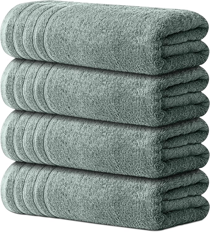Avalon Towels Bath Towels Set of 4, Size 30 x 60 Inches - 60% Cotton, 40% Viscose Made from Bamboo, Soft and Absorbent, Quick Drying, Lightweight, Perfect for Daily Use