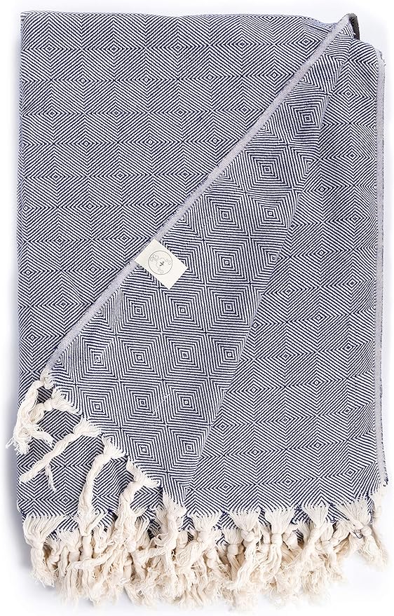 Bersuse 100% Cotton Milas XL Throw Blanket for Couch - 100% Cotton Lightweight Durable Throw Blanket, Big Blanket for Sensitive Skin, Decorative and Versatile - 60x90 Inches, Dark Blue