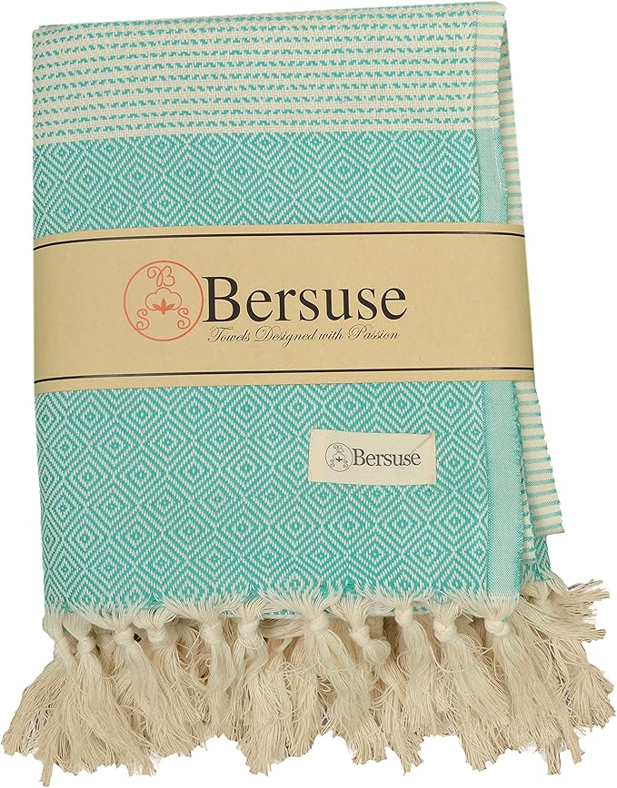 Bersuse 100% Cotton Hierapolis XL Throw Blanket for Couch - 100% Cotton Lightweight Durable Throw Blanket, Big Blanket for Sensitive Skin, Decorative and Versatile - 60x95 Inches, Mint Green