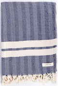 Bersuse 100% Cotton Herringbone XL Throw Blanket for Couch - 100% Cotton Lightweight Durable Throw Blanket, Big Blanket for Sensitive Skin, Decorative and Versatile - 63x94 Inches, Dark Blue