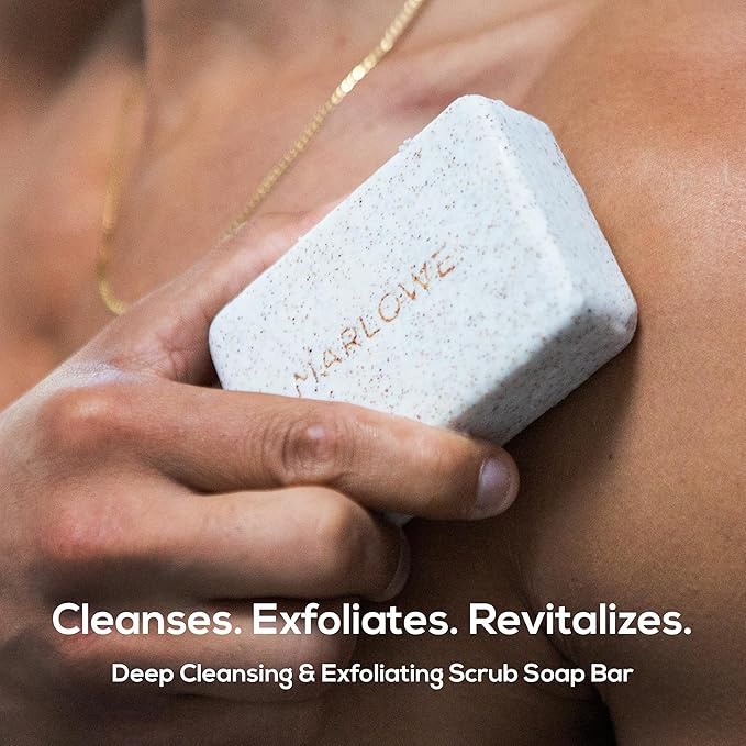 MARLOWE. No. 102 Body Scrub Soap 7 oz (6 Bars), Santal, Exfoliating Soap Bar with Shea Butter, Olive Oil & Green Tea Extracts, Cleanses, Smooths & Revitalizes Skin, Warm Amber, Spice & Citron Scent